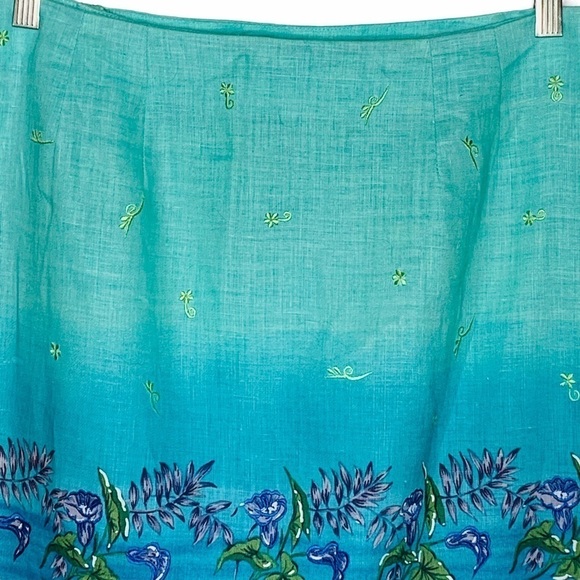 Jenna Ombre Embroidered Linen Sarong Wrap Maxi Skirt Size 12 Blue Green Floral - Picture 5 of 16